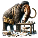 DALL·E 2024-04-23 13.19.48 - A realistic illustration of an adult mammoth engaged in do-it-yourself (DIY) tasks, wearing a utility belt with too